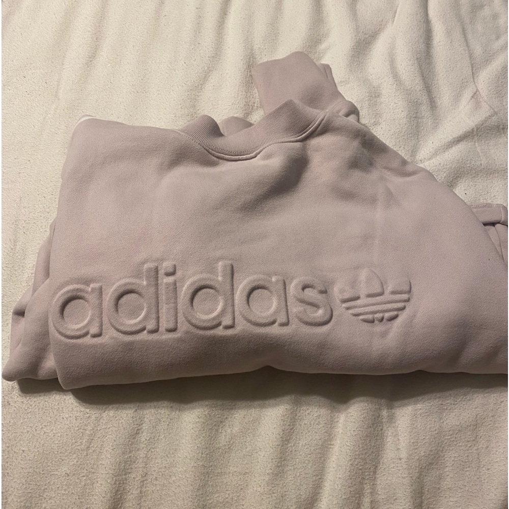 pale pink/ purple adidas crew neck